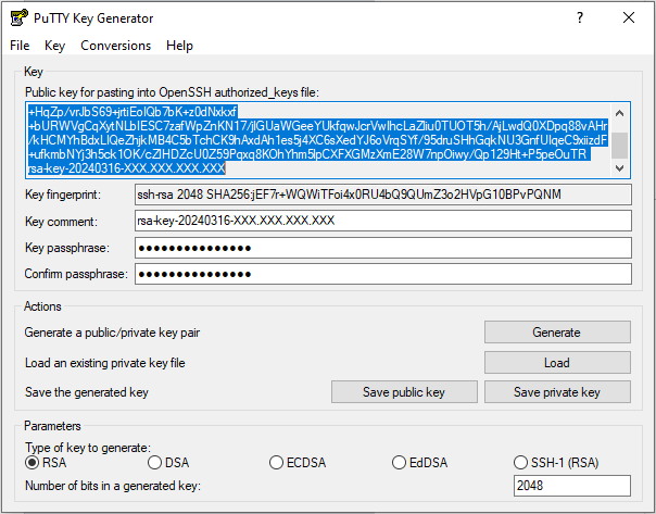 Copy the RSA key from the PuTTYgen window
